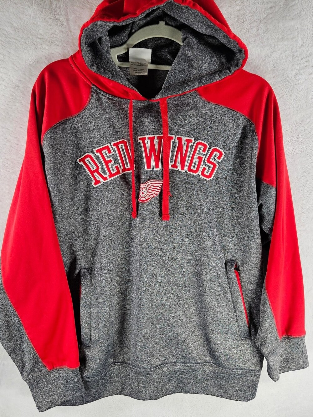 Detroit Red Wings Pullover Hoodie Gray Red Colorblock Men's Size Medium